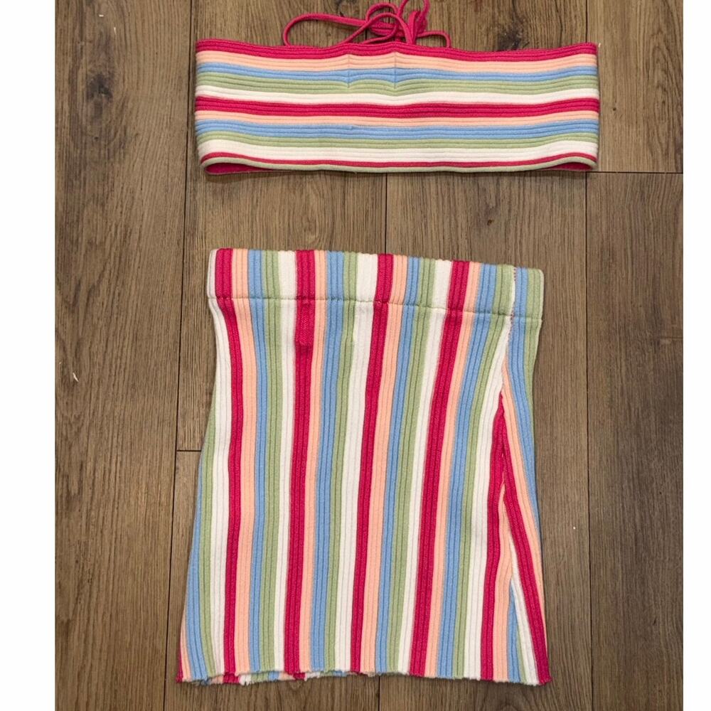 Princess Polly Striped Ribbed Bandeau Top and Mini Skirt Set Size S/M - Picture 2 of 6
